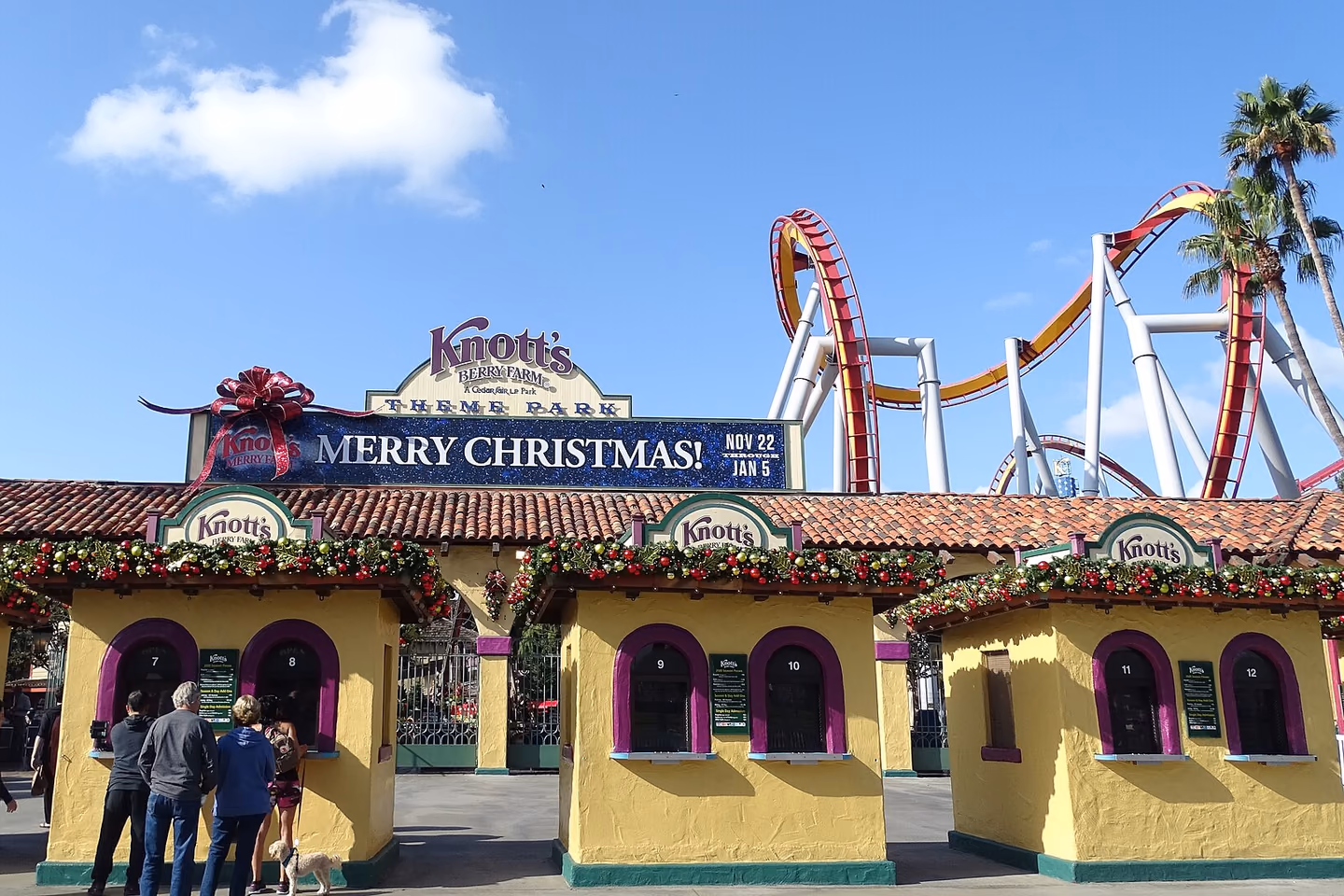 The Knott's Berry Farm entrance decorated for Merry Farm